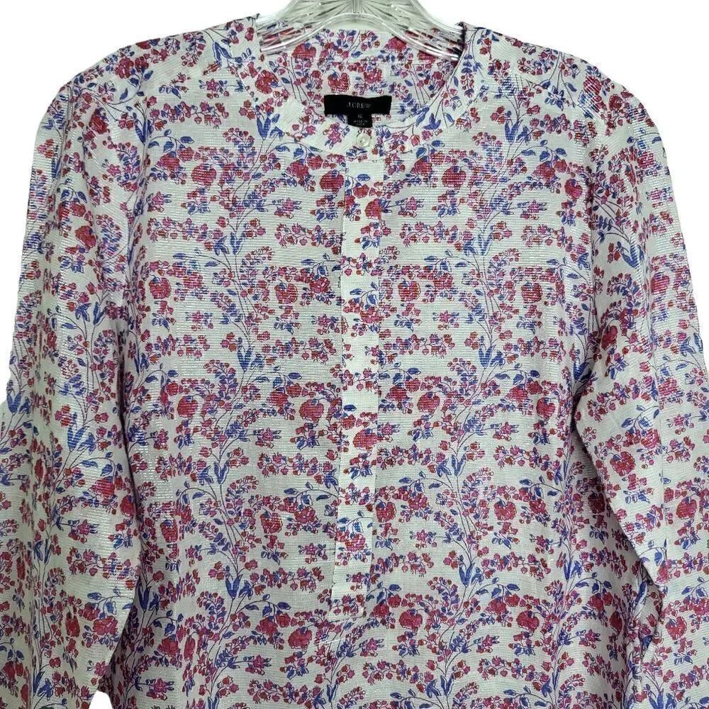 J.Crew Metallic Thread Iris Block Print Tunic Top Size Small - Picture 3 of 12